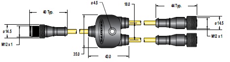Banner Engineering Y Splitter; M12 Male to (2) M12 Female; 8-Pin; 8-Wire to 8-Pin; 0.3m Cable Length w/ 0.3m; 0.3m Branch Cables